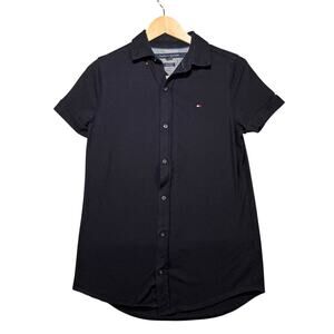 Tommy Hilfiger Shirt Mens XS Black Button Up Short Sleeve Logo Classic Casual